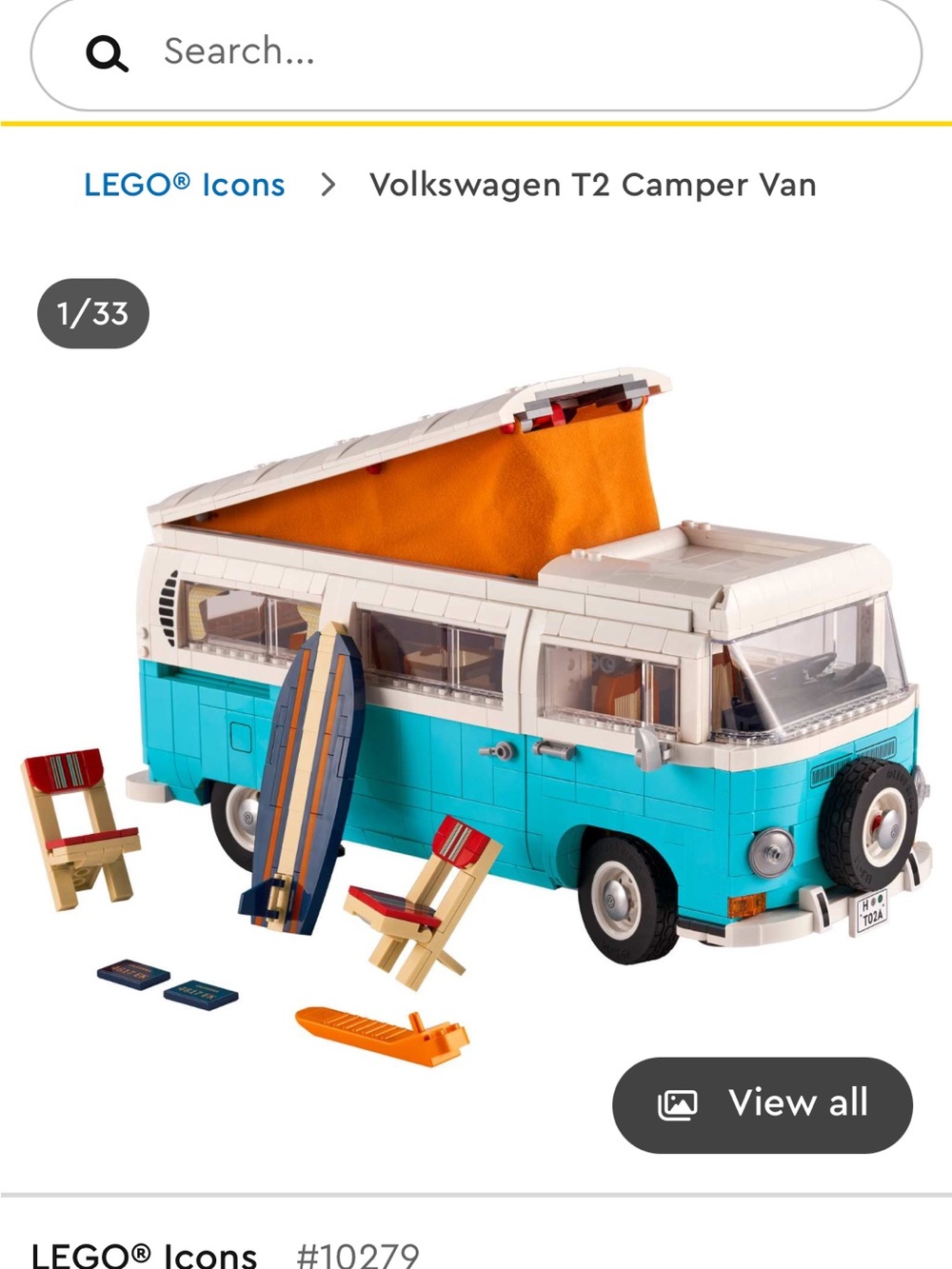 LEGO Icons Volkswagen T2 Camper Van Toy - Turquoise & White